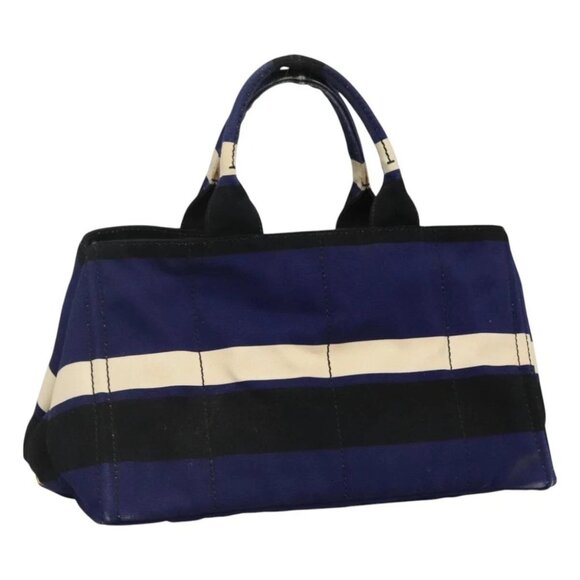 PRADA Canapa GM Hand Bag Canvas Blue Gold - Picture 1 of 16
